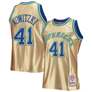 Maravilloso Dirk Nowitzki Dallas Mavericks 75th Anniversary 1998/99 Hardwood Classics Swingman Jersey Gold  para la gran final