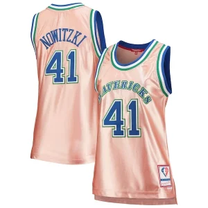 Cool Original Dirk Nowitzki Dallas Mavericks Women's 75th Anniversary Rose Gold 1998 Swingman Jersey Pink  para la gran final