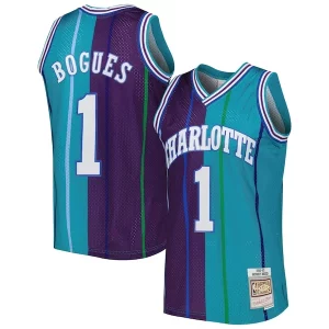 Encantador Muggsy Bogues Charlotte Hornets Hardwood Classics 1992/93 Split Swingman Jersey Teal/Purple  para la gran final