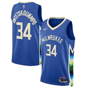 Elegante Giannis Antetokounmpo Milwaukee Bucks Nike Unisex 2022/23 Swingman Jersey City Edition Royal  para la gran final