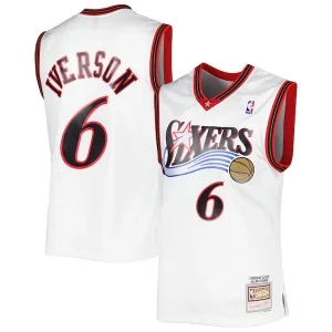 Moderno Exquisito Elegante Allen Iverson Philadelphia 76ers 2001/02 Hardwood Classics Swingman Jersey White/Red  para la gran final
