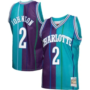 Elegante Hermoso Larry Johnson Charlotte Hornets Hardwood Classics Split Swingman Jersey Teal/Purple  para la gran final