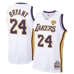 Hermoso Men's Los Angeles Lakers Kobe Bryant White 2009 10 Hardwood Classics Authentic Jersey  para la gran final
