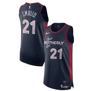 Chulo Versátil Original Nike Joel Embiid Philadelphia 76ers Authentic Jersey City Edition Navy  para la gran final