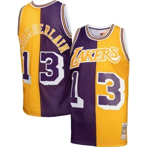 Fácil de llevar Wilt Chamberlain Los Angeles Lakers Hardwood Classics 1971/72 Split Swingman Jersey Purple/Gold  para la gran final