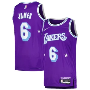 Fantástico LeBron James Los Angeles Lakers Nike Swingman Player Jersey City Edition Purple  para la gran final