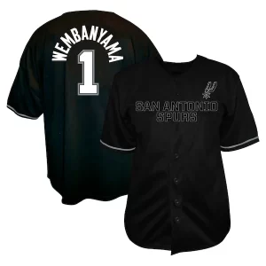 Elegante Original Victor Wembanyama San Antonio Spurs Profile Big & Tall Name & Number Button Up Jersey Black  para la gran final