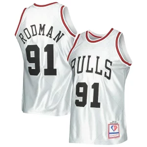 Ideal Fantástico Dennis Rodman Chicago Bulls 1997/98 Hardwood Classics 75th Anniversary Swingman Jersey Platinum  para la gran final