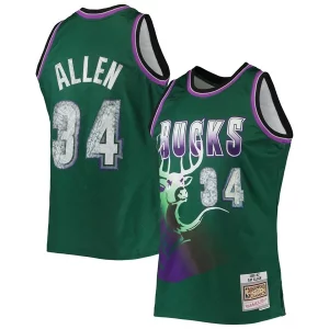 Hermoso Exquisito Ray Allen Milwaukee Bucks 1996/97 Hardwood Classics NBA 75th Anniversary Diamond Swingman Jersey Green  para la gran final