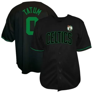 Hermoso Jayson Tatum Boston Celtics Profile Big & Tall Name & Number Button Up Jersey Black  para la gran final