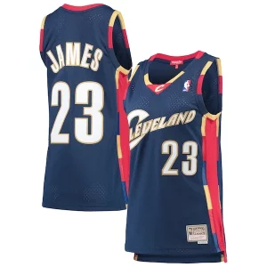 Elegante Bonito Magnífico LeBron James Cleveland Cavaliers Women's Hardwood Classics Swingman Jersey Navy  para la gran final