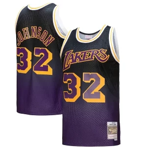 Lujoso Genial Cool Magic Johnson Los Angeles Lakers 1984/85 Hardwood Classics Fadeaway Swingman Player Jersey Purple/Black/Gold  para la gran final