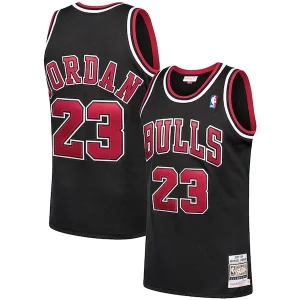 Bonito Michael Jordan Chicago Bulls 1997/98 Hardwood Classics Authentic Jersey Black/Scarlet/White  para la gran final
