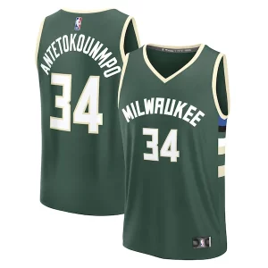Cool Giannis Antetokounmpo Milwaukee Bucks Fast Break Replica Player Jersey Icon Edition Hunter Green  para la gran final