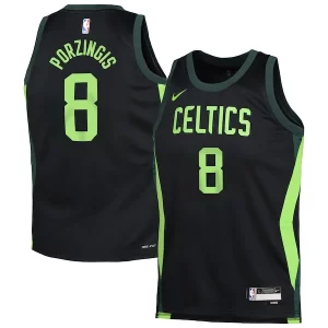 Clásico Kristaps Porzingis Boston Celtics Nike Youth 2024/25 Swingman Player Jersey City Edition Black  para la gran final