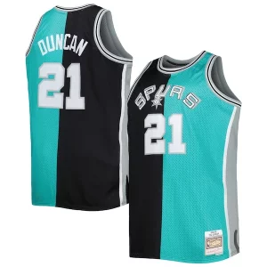 Lujoso Tim Duncan San Antonio Spurs Big & Tall Hardwood Classics 1998/99 Split Swingman Jersey Black/Teal  para la gran final