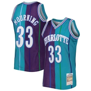 Sofisticado Estupendo Alonzo Mourning Charlotte Hornets Hardwood Classics 1992/93 Split Swingman Jersey Teal/Purple  para la gran final