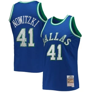 Increíble Original Fantástico Dirk Nowitzki Dallas Mavericks 1998/99 Hardwood Classics NBA 75th Anniversary Diamond Swingman Jersey Blue  para la gran final