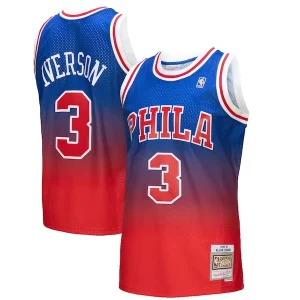 Genial Allen Iverson Philadelphia 76ers 1996/97 Hardwood Classics Fadeaway Swingman Player Jersey Red/Royal  para la gran final