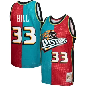 Maravilloso Grant Hill Detroit Pistons Hardwood Classics 1999/00 Split Swingman Jersey Teal/Red  para la gran final