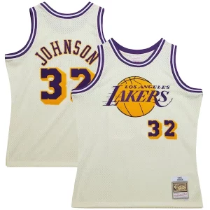 Único Magic Johnson Los Angeles Lakers Chainstitch Swingman Jersey Cream  para la gran final