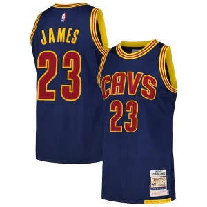 Original Robusto Genial LeBron James Cleveland Cavaliers 2015/16 Hardwood Classics Authentic Jersey Navy  para la gran final