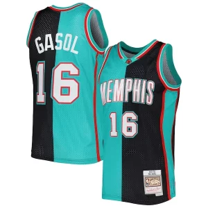 Único Pau Gasol Memphis Grizzlies Hardwood Classics 2001/02 Split Swingman Jersey Black/Turquoise  para la gran final