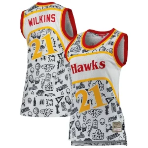 Maravilloso Dominique Wilkins Atlanta Hawks Women's 1986 Doodle Swingman Jersey White  para la gran final