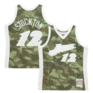 Resistente Clásico John Stockton Utah Jazz Hardwood Classics 1998/99 Ghost Green Swingman Jersey Camo  para la gran final