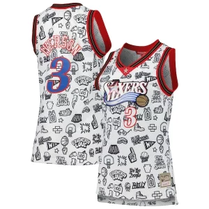 Sofisticado Allen Iverson Philadelphia 76ers Women's 2000 Doodle Swingman Jersey White  para la gran final