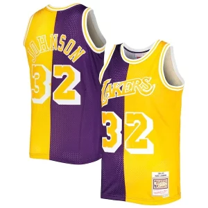Robusto Delicioso Magic Johnson Los Angeles Lakers Hardwood Classics 1984/85 Split Swingman Jersey Purple/Gold  para la gran final