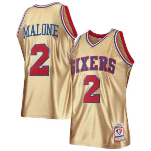 Clásico Robusto Único Moses Malone Philadelphia 76ers 75th Anniversary 1982/83 Hardwood Classics Swingman Jersey Gold  para la gran final
