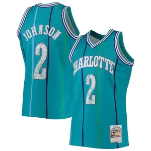 Atractivo Larry Johnson Charlotte Hornets 1996/97 Hardwood Classics NBA 75th Anniversary Diamond Swingman Jersey Teal  para la gran final
