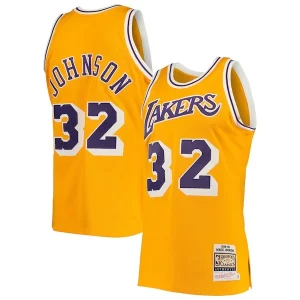 Robusto Atractivo Magic Johnson Los Angeles Lakers 1984/85 Hardwood Classics Authentic Jersey Gold/Purple  para la gran final