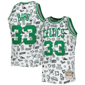 Original Increíble Práctico Larry Bird Boston Celtics 1985/86 Hardwood Classics Doodle Swingman Jersey White  para la gran final