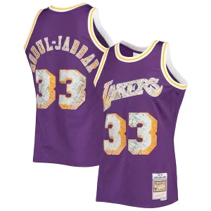 Original Kareem Abdul Jabbar Los Angeles Lakers 1996 97 Hardwood Classics NBA 75th Anniversary Diamond Swingman Jersey Purple  para la gran final