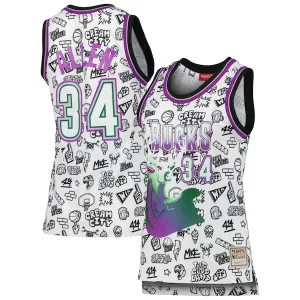 Original Ray Allen Milwaukee Bucks Women's 1996 Doodle Swingman Jersey White  para la gran final