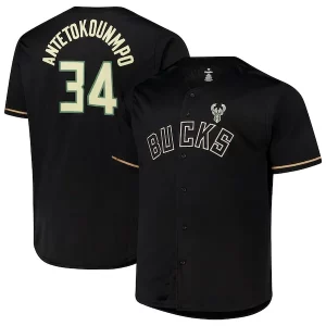 Elegante Atractivo Versátil Giannis Antetokounmpo Milwaukee Bucks Profile Big & Tall Name & Number Button Up Jersey Black  para la gran final