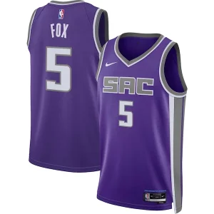 Resistente De'Aaron Fox Sacramento Kings Nike Unisex Swingman Jersey Icon Edition Purple  para la gran final