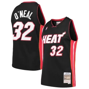 Resistente Elegante Original Shaquille O'Neal Miami Heat Hardwood Classics Swingman Jersey Black  para la gran final