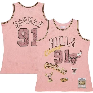 Original Práctico Dennis Rodman Chicago Bulls 1997/98 Swingman Sidewalk Sketch Jersey Pink  para la gran final