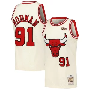 Hermoso Dennis Rodman Chicago Bulls Chainstitch Swingman Jersey Cream  para la gran final