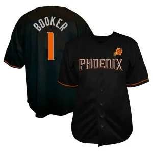 Resistente Encantador Comodo Devin Booker Phoenix Suns Profile Big & Tall Name & Number Button Up Jersey Black  para la gran final