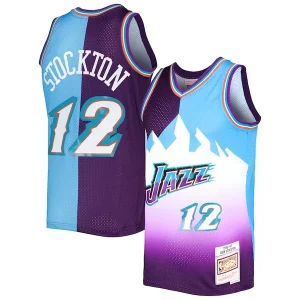 Original John Stockton Utah Jazz Hardwood Classics 1996/97 Split Swingman Jersey Purple/Turquoise  para la gran final