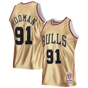 Increíble Dennis Rodman Chicago Bulls 75th Anniversary 1997/98 Hardwood Classics Swingman Jersey Gold  para la gran final