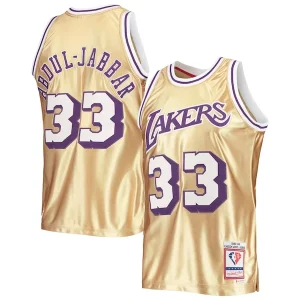 Bonito Comodo Kareem Abdul Jabbar Los Angeles Lakers 75th Anniversary 1983/84 Hardwood Classics Swingman Jersey Gold  para la gran final