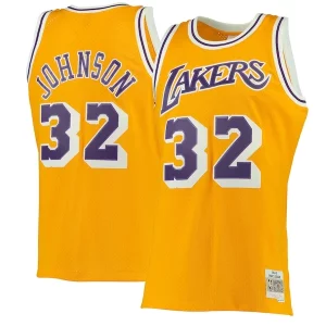 Increíble Exquisito Magic Johnson Los Angeles Lakers 1984/85 Hardwood Classics Swingman Jersey Gold/Purple  para la gran final