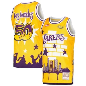 Increíble Los Angeles Lakers x Tats Cru Hardwood Classics Fashion Jersey Gold  para la gran final
