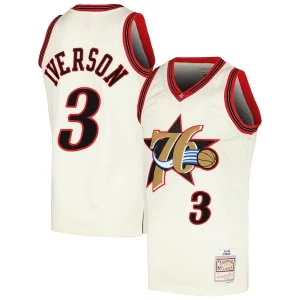 Cool Resistente Allen Iverson Philadelphia 76ers Chainstitch Swingman Jersey Cream  para la gran final