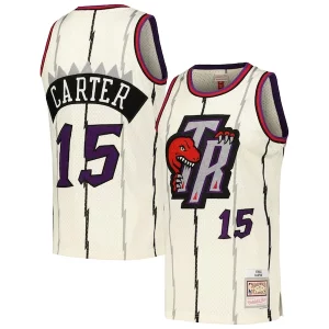 Increíble Vince Carter Toronto Raptors Chainstitch Swingman Jersey Cream  para la gran final